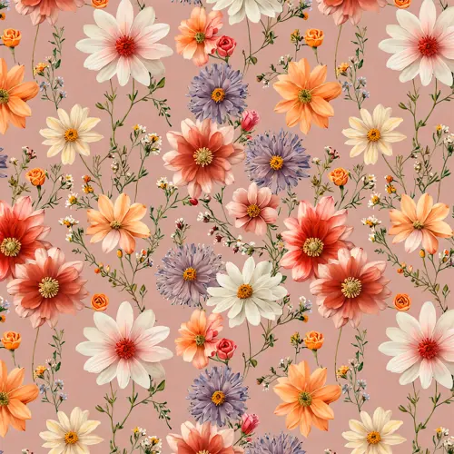 Tricoline Estampada Flores Fundo Rosê 100% Algodão 1,50m Largura - Variante 1