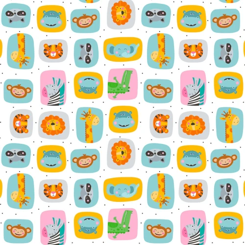 Tricoline Estampada Infantil Rostinhos Animais 100% Algodão - Variante 1