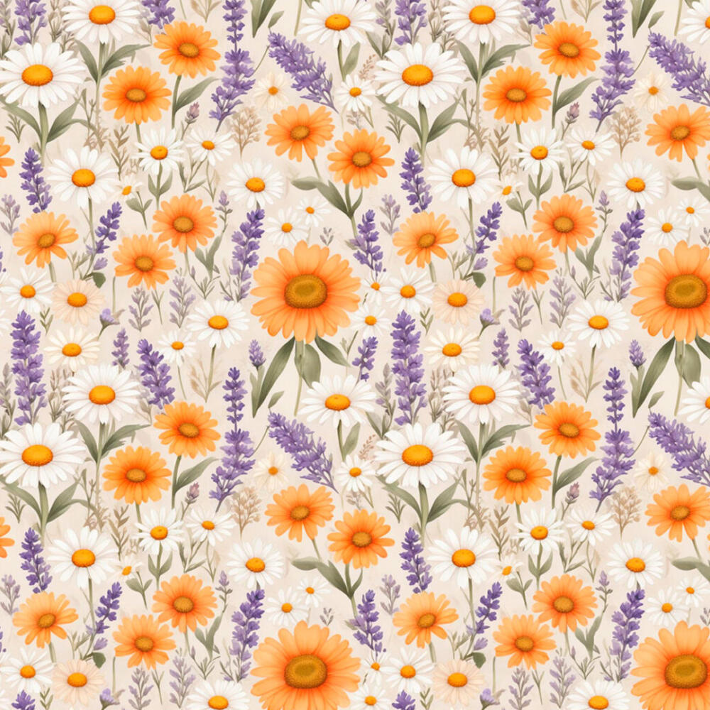 Tricoline Estampada Margarida com Lavanda 100% Algodão 1,50m largura - Variante 1