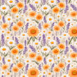 Tricoline Estampada Margarida com Lavanda 100% Algodão 1,50m largura - Variante 1