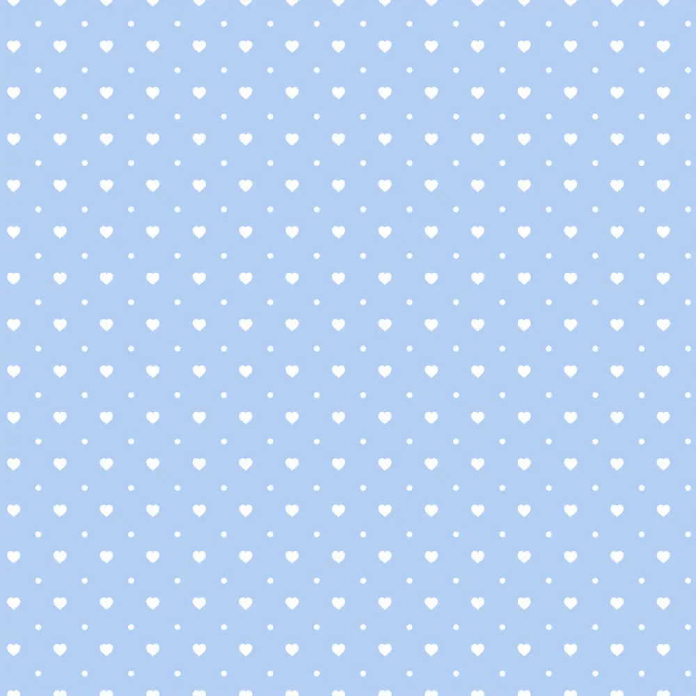 Tricoline Estampada Mini Corações com Poá 100% Algodão 1,50m largura - Azul bebê