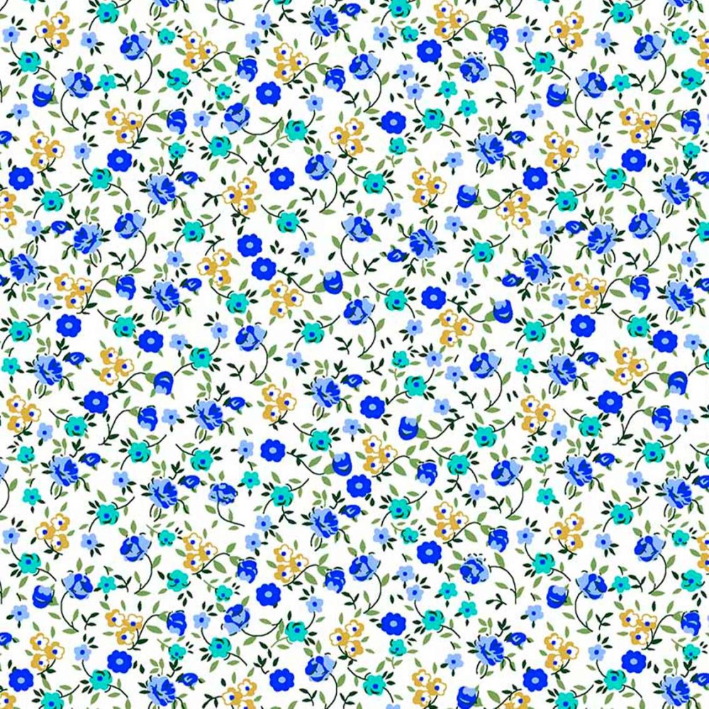 Tricoline Estampada - Mini Flores Azuis - 100% Algodão - 1,50m Largura - Variante 1