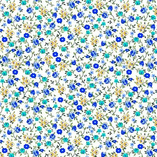 Tricoline Estampada - Mini Flores Azuis - 100% Algodão - 1,50m Largura - Variante 1