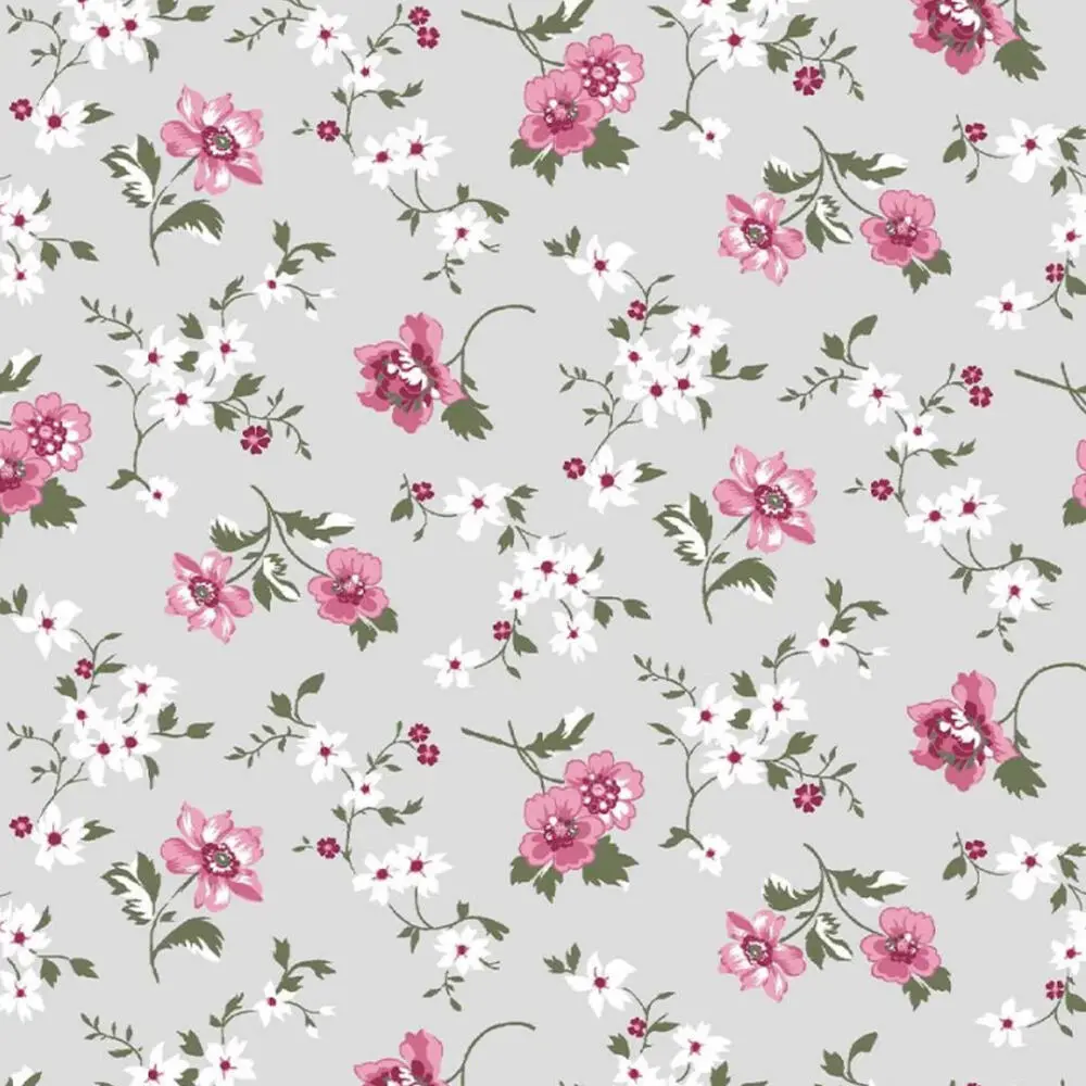 Tricoline Estampada - Mini Flores Fundo Cinza - 100% Algodão - 1,50m Largura - Variante 1
