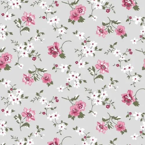 Tricoline Estampada - Mini Flores Fundo Cinza - 100% Algodão - 1,50m Largura - Variante 1