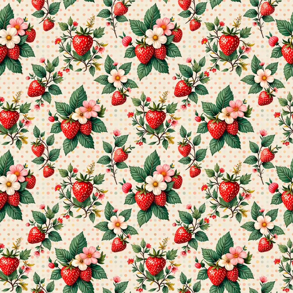 Tricoline Estampada Morango com Flores 100% Algodão 1,50m Largura - Variante 1