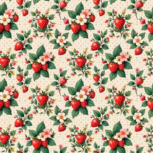 Tricoline Estampada Morango com Flores 100% Algodão 1,50m Largura - Variante 1