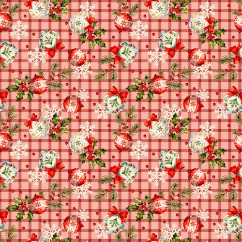 Tricoline Estampada Natal Bolas fundo Xadrez 100% Algodão - Vermelho