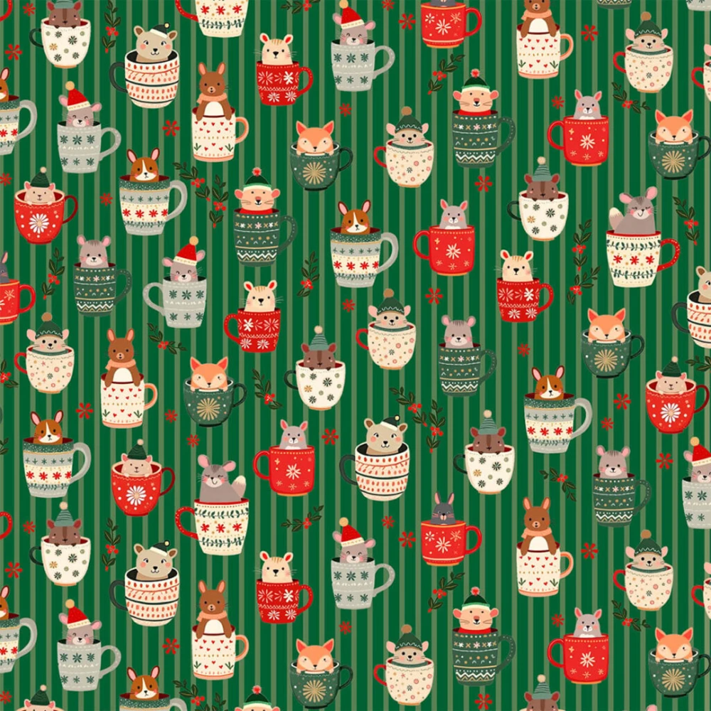 Tricoline Estampada Natal Café dos Bichinhos 100% Algodão - Variante 1