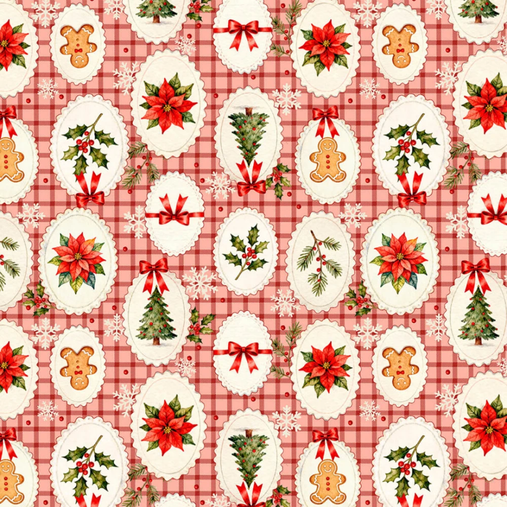 Tricoline Estampada Natal Decor Oval 100% Algodão - Vermelho