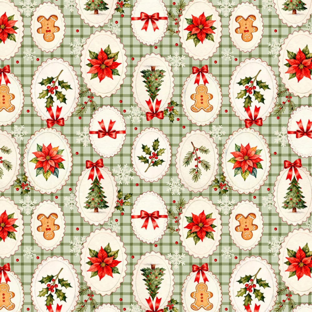 Tricoline Estampada Natal Decor Oval 100% Algodão - Verde