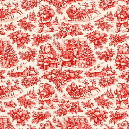Tricoline Estampada Natal Retrô 100% Algodão - Variante 1