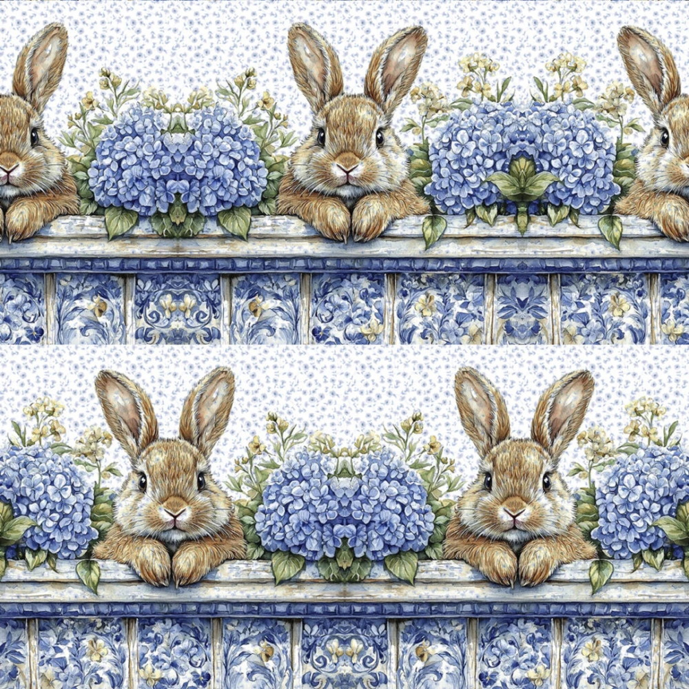 Tricoline Estampada Páscoa Barrado Hortências Azuis 100% Algodão - Variante 1