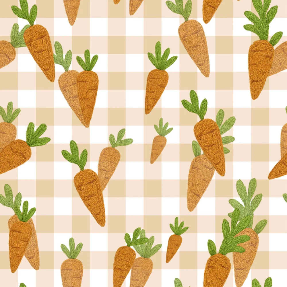 Tricoline Estampada Páscoa Cenourinhas Fundo Xadrez 100% Algodão - Variante 1