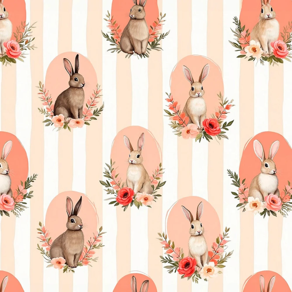 Tricoline Estampada Páscoa Coelhos com Listras 100% Algodão - Variante 1