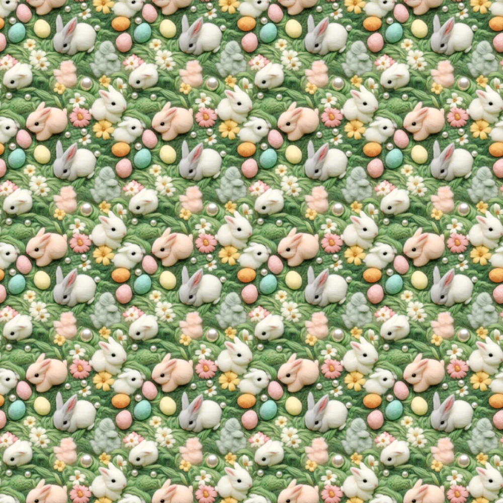 Tricoline Estampada Páscoa Pérolas e Coelhinhos 100% Algodão - Variante 1