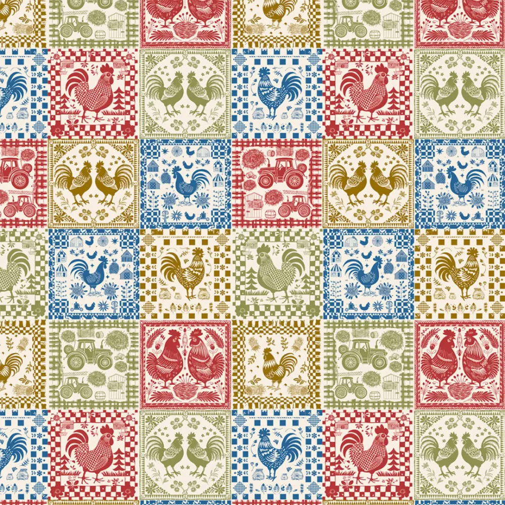 Tricoline Estampada Quadros de Galos 100% Algodão 1,50m Largura - Variante 1