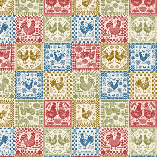 Tricoline Estampada Quadros de Galos 100% Algodão 1,50m Largura - Variante 1