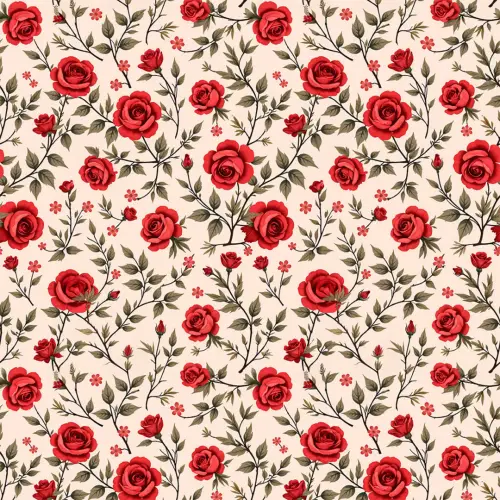 Tricoline Estampada Ramos Rosas Vermelhas 100% Algodão 1,50m Largura - Variante 1