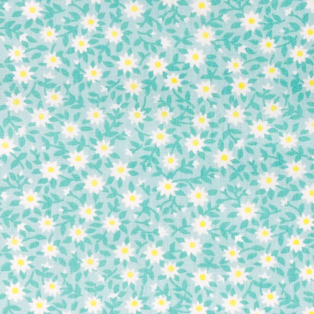Tricoline Estampada - Ramos Verde Água - 100% Algodão - 1,50m Largura - Variante 1