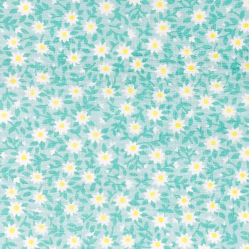 Tricoline Estampada - Ramos Verde Água - 100% Algodão - 1,50m Largura - Variante 1