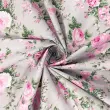 Tricoline Estampada - Rosas Grandes Fundo Cinza - 100% Algodão - 1,50m Largura - Variante 1