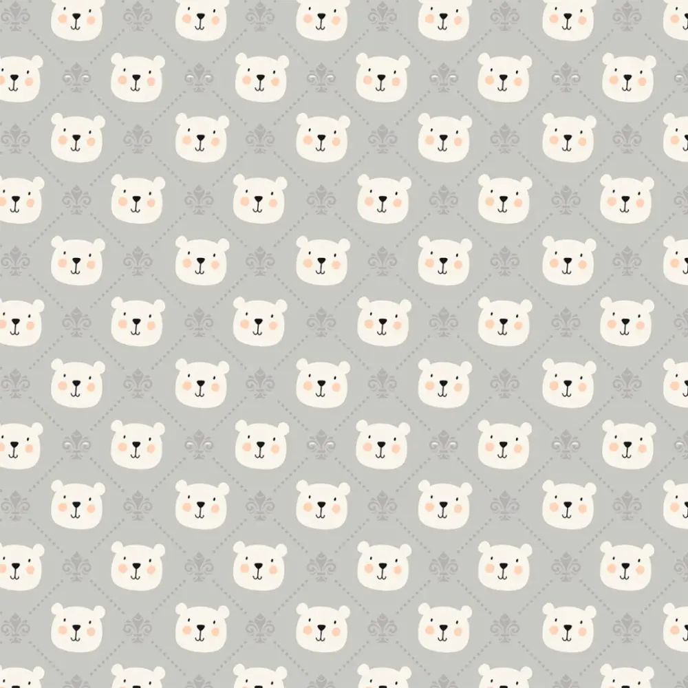 Tricoline Estampada Rosto de Ursinho 100% Algodão 1,50m largura - Cinza