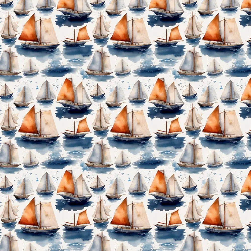 Tricoline Estampada Veleiro Aquarelado 100% Algodão 1,50m Largura - Variante 1