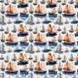 Tricoline Estampada Veleiro Aquarelado 100% Algodão 1,50m Largura - Variante 1