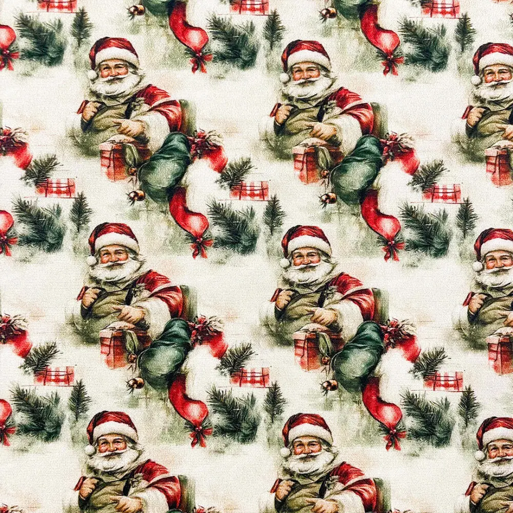 Tricoline Exclusiva Coleção Natal Papai Noel Vintage 100% Algodão 1,50m Largura - Noel