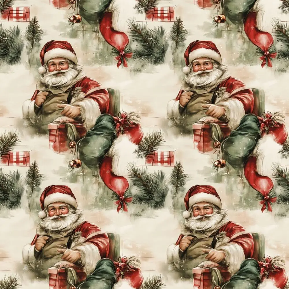 Tricoline Exclusiva Coleção Natal Papai Noel Vintage 100% Algodão 1,50m Largura - Noel