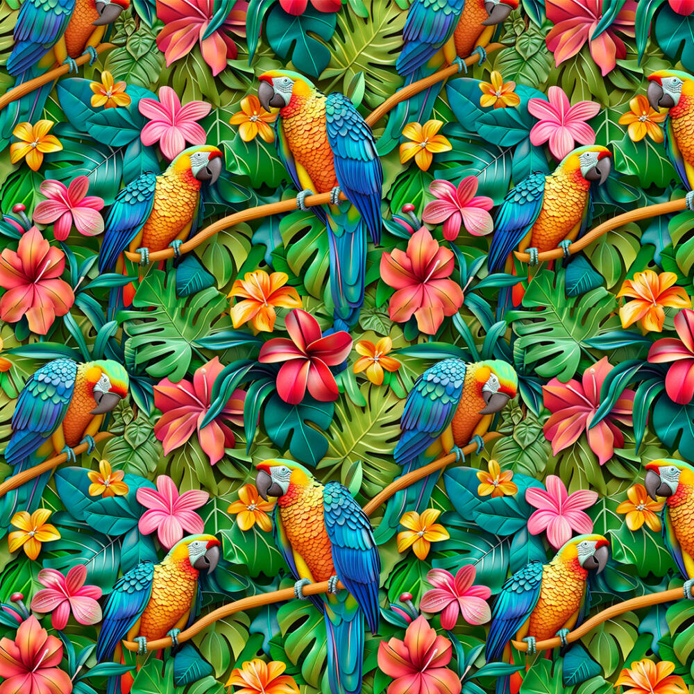 Tricoline Fabricart Digital 3D Tropical Araras 100% Algodão 1,50m Largura - Variante 1