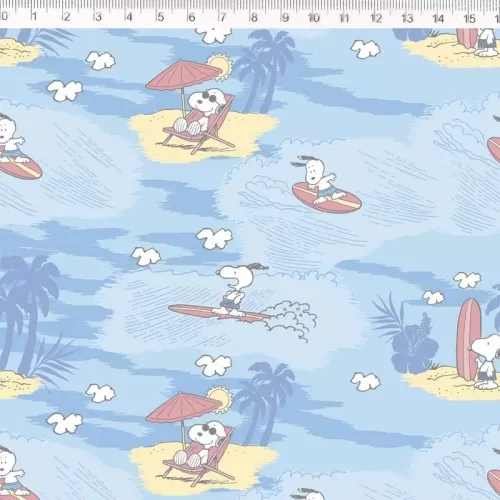 Tricoline Fernando Maluhy - Snoopy na Praia - 100% Algodão - C01
