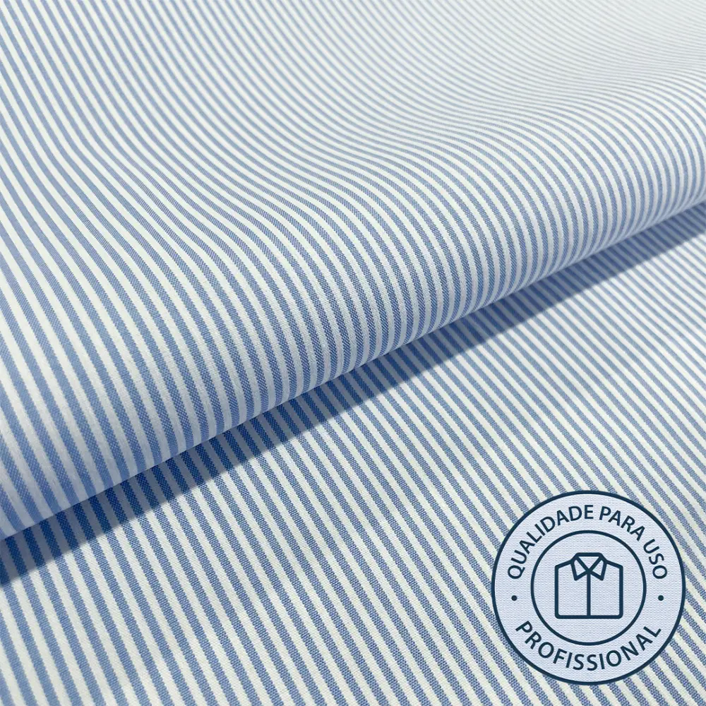 Tricoline Listrada Para Camisaria Com Elastano 29% Algodão 67% Poliéster 4% Elastano 1,40L - 1428 - azul claro