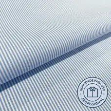 Tricoline Listrada Para Camisaria Com Elastano 29% Algodão 67% Poliéster 4% Elastano 1,40L - 1428 - azul claro