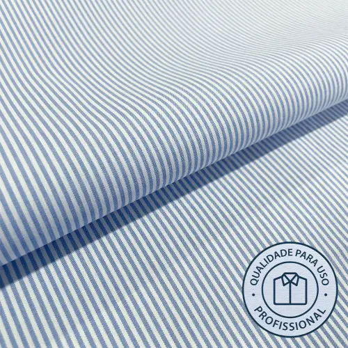 Tricoline Listrada Para Camisaria Com Elastano 29% Algodão 67% Poliéster 4% Elastano 1,40L - 1428 - azul claro