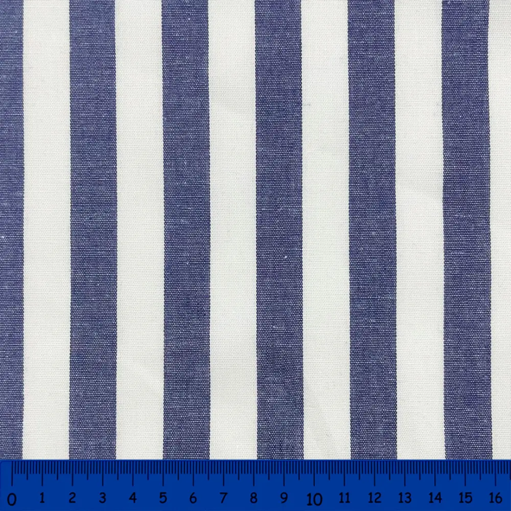 Tricoline Listras Grandes Fio Tinto 100% Algodão - Azul marinho