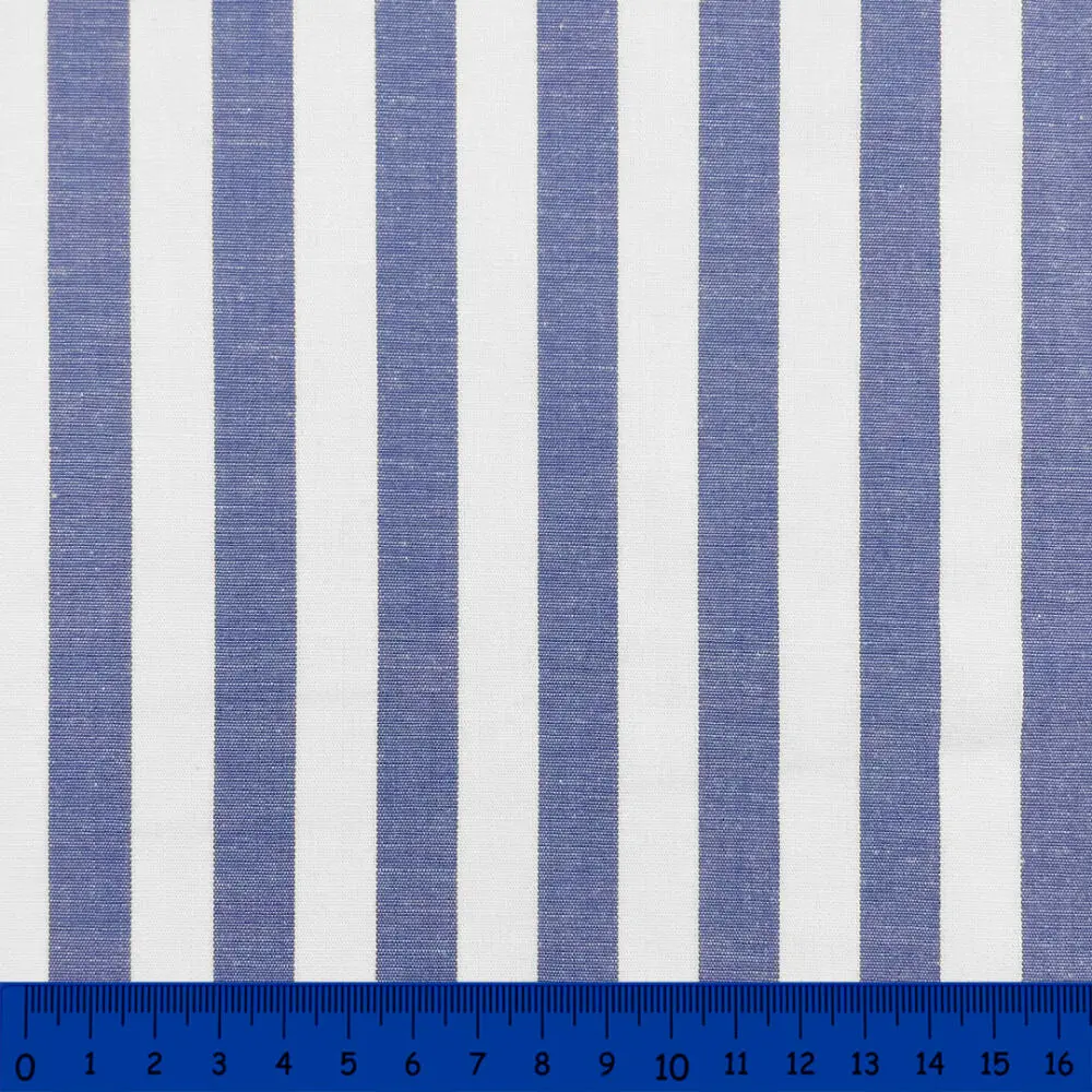 Tricoline Listras Grandes Fio Tinto 100% Algodão - Azul royal