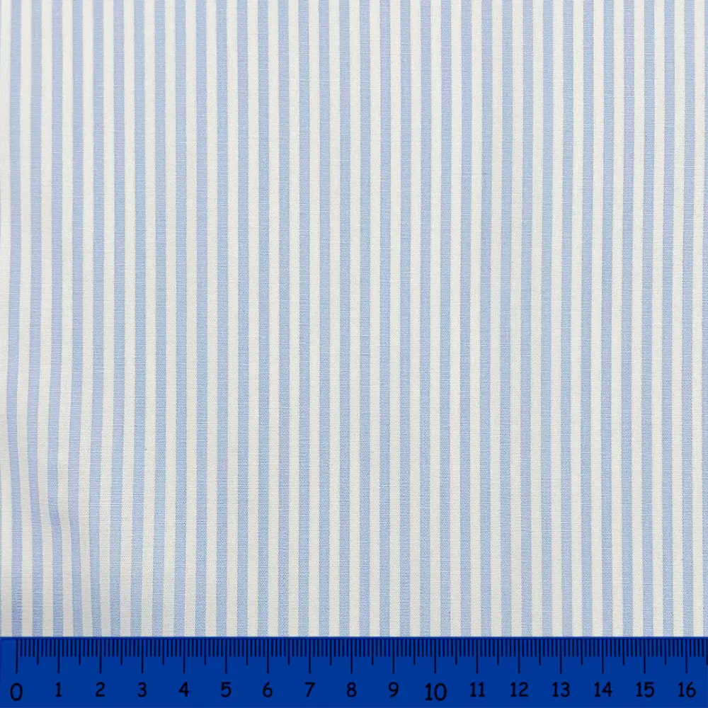 Tricoline Listras Médias Fio Tinto 100% Algodão - Azul bebê