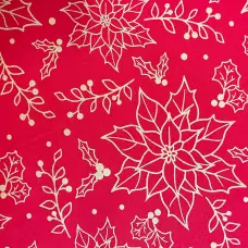 Tricoline Natal Contorno Flores com Glitter 100% Algodão - 1,50m largura - Vermelho