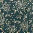 Tricoline Natal Contorno Flores com Glitter 100% Algodão - 1,50m largura - Verde