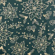 Tricoline Natal Contorno Flores com Glitter 100% Algodão - 1,50m largura - Verde