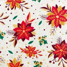Tricoline Natal Flor Glitter Fundo Palha 100% Algodão 1,50m largura - Variante 1