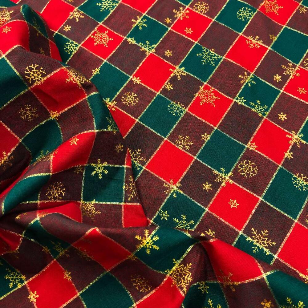 Tricoline Natal Xadrez - Fio Lurex com Estampa - 100% Algodão - 1026-4