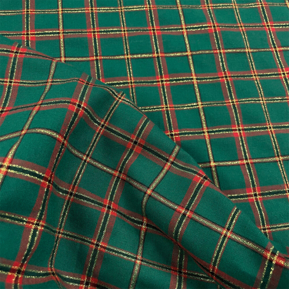 Tricoline Natal Xadrez Fio Tinto com Lurex Dourado 100% Algodão - Rena 1054