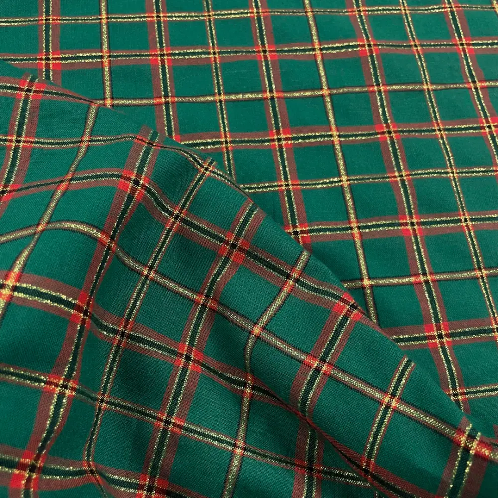 Tricoline Natal Xadrez Fio Tinto com Lurex Dourado 100% Algodão - Rena 1054