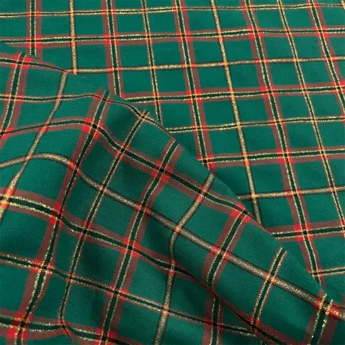 Tricoline Natal Xadrez Fio Tinto com Lurex Dourado 100% Algodão - Rena 1054