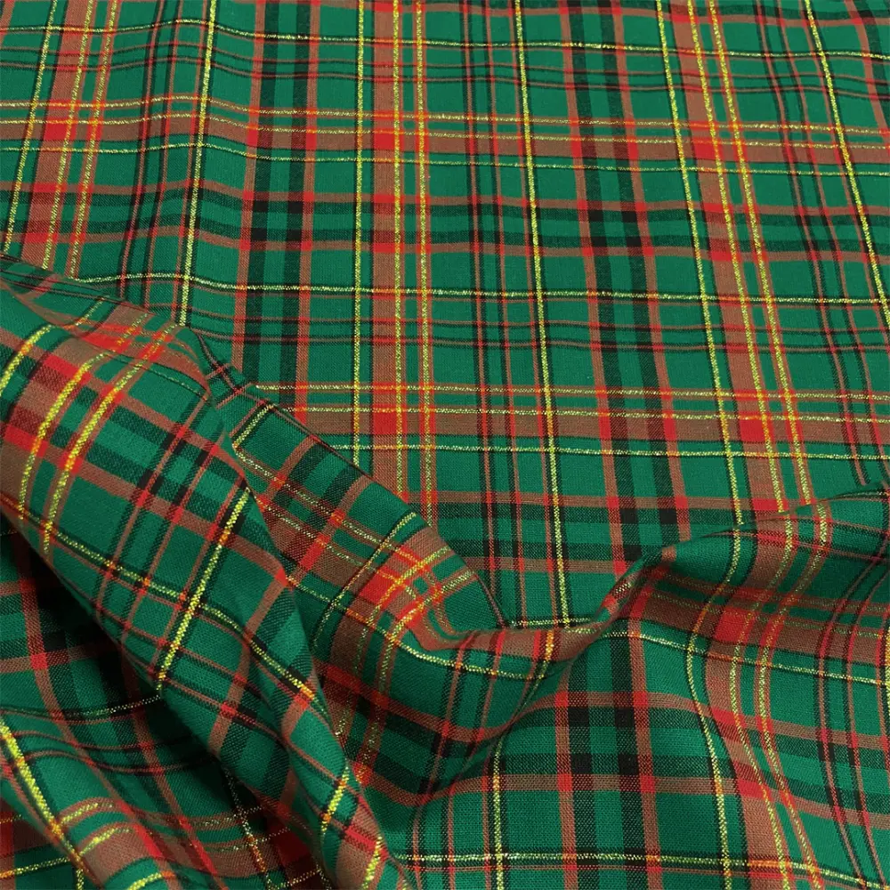 Tricoline Natal Xadrez Fio Tinto com Lurex Dourado 100% Algodão - Rena 1059