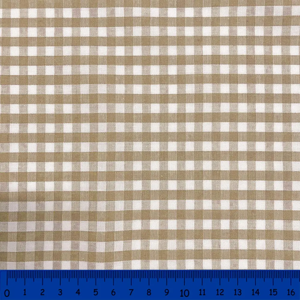 Tricoline Xadrez Fio Tinto - Grande - 100% Algodão - Bege escuro
